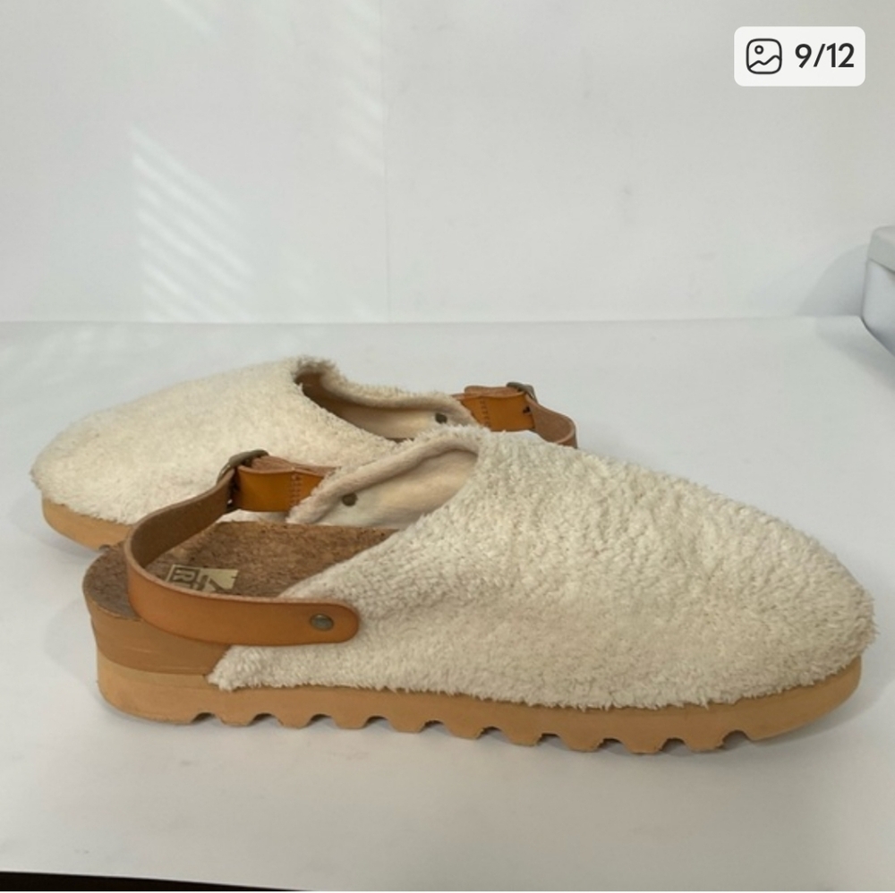 Reef Beach Bum Cream Tan Faux Fur Cork Upper Heel Strap Clogs 8 - Picture 9 of 12